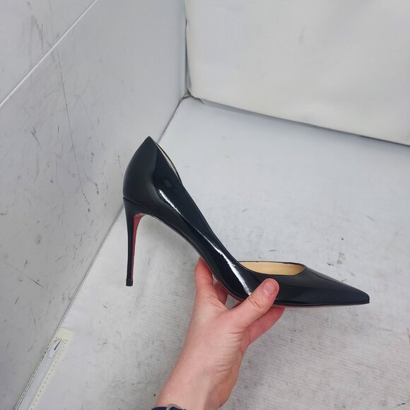 Christian Louboutin Patent Black Iriza Leather Half-d'Orsay Pump Heel Shoe - Picture 3 of 13